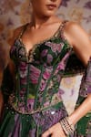 Buy_Mahima Mahajan_Green Silk Organza Sequins, Embroidery, Busra Floral Print Corset Lehenga Set 