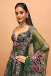 Shop_Mahima Mahajan_Green Silk Organza Sequins, Embroidery, Busra Floral Print Corset Lehenga Set 