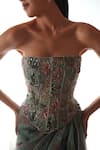 Buy_Mahima Mahajan_Green Silk Organza Sequins, Stones, Nasiha Floral Print Corset Skirt Set _Online_at_Aza_Fashions