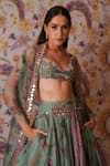 Buy_Mahima Mahajan_Green Silk Organza Sequins, Beads, Embroidery, Areeba Print Bralette Lehenga Set _Online_at_Aza_Fashions