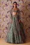 Mahima Mahajan_Green Silk Organza Sequins, Beads, Embroidery, Areeba Print Bralette Lehenga Set _at_Aza_Fashions