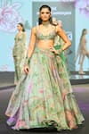 Buy_Mahima Mahajan_Green Silk Organza Sequins, Beads, Embroidery, Areeba Print Bralette Lehenga Set _at_Aza_Fashions