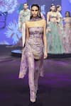 Shop_Mahima Mahajan_Lilac Silk Organza, Mesh Sequins, Stones, Floral Embroidered Tunic Pant Set _at_Aza_Fashions