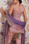 Shop_Mahima Mahajan_Pink Silk Organza Sequins, Beads, Embroidery, Isra Floral Print Kurta Set _at_Aza_Fashions