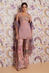Mahima Mahajan_Pink Silk Organza Sequins, Beads, Embroidery, Isra Floral Print Kurta Set _at_Aza_Fashions