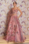 Shop_Mahima Mahajan_Pink Silk Organza Beads, Sequins, Embroidery, Vaani Floral Printed Lehenga Set _Online_at_Aza_Fashions