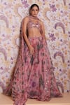 Mahima Mahajan_Pink Silk Organza Beads, Sequins V-neck Asma Floral Print Lehenga Set _at_Aza_Fashions