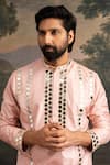 Thetaa_Pink Silk, Shantoon Mirrors Hand Embroidered Kurta And Pant Set _at_Aza_Fashions
