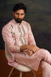 Buy_Thetaa_Pink Silk, Shantoon Mirrors Hand Embroidered Kurta And Pant Set 