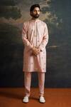 Thetaa_Pink Cotton, Silk, Shantoon Mirrors, Embroidery Kurta And Pant Set _at_Aza_Fashions