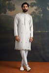 Buy_Thetaa_Gray Lycra, Cotton Mirrors, Embroidery Work Hand Kurta And Pant Set _at_Aza_Fashions