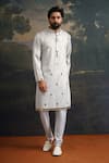 Thetaa_Gray Lycra, Cotton Mirrors, Embroidery Work Hand Kurta And Pant Set _Online_at_Aza_Fashions
