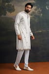 Thetaa_Gray Lycra, Cotton Mirrors, Embroidery Work Hand Kurta And Pant Set _at_Aza_Fashions