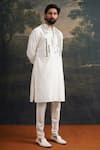 Thetaa_Off White Silk, Cotton Mirrors Embroidered Kurta And Pant Set _Online_at_Aza_Fashions