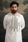 Thetaa_Off White Silk, Cotton Mirrors Embroidered Kurta And Pant Set _at_Aza_Fashions