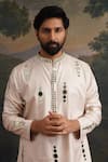 Buy_Thetaa_Beige Silk, Cotton Mirrors Embroidered Kurta And Pant Set _Online_at_Aza_Fashions