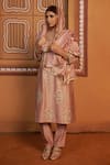 Buy_Thetaa_Pink Chanderi Silk Embroidery, Mirrors, Fringe, Gota Patti Round Hand Kurta Set _at_Aza_Fashions