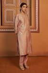 Thetaa_Pink Chanderi Silk Embroidery, Mirrors, Fringe, Gota Patti Round Hand Kurta Set _Online_at_Aza_Fashions