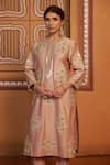 Thetaa_Pink Chanderi Silk Embroidery, Mirrors, Fringe, Gota Patti Round Hand Kurta Set _at_Aza_Fashions