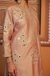 Buy_Thetaa_Pink Chanderi Silk Embroidery, Mirrors, Fringe, Gota Patti Round Hand Kurta Set 