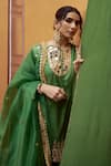 Thetaa_Green Silk, Cotton, Satin Embroidery, Mirrors, Tassels Work Kurta Palazzo Set _Online_at_Aza_Fashions