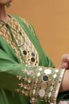 Thetaa_Green Silk, Cotton, Satin Embroidery, Mirrors, Tassels Work Kurta Palazzo Set _at_Aza_Fashions