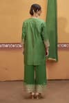 Shop_Thetaa_Green Silk, Cotton, Satin Embroidery, Mirrors, Tassels Work Kurta Palazzo Set _at_Aza_Fashions