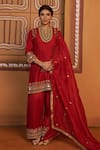 Buy_Thetaa_Red Silk Embroidery, Mirrors, Gota Patti Scoop Neck Hand Work Kurta Set _at_Aza_Fashions