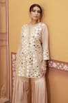 Buy_Thetaa_Beige Chanderi Silk, Satin, Organza Mirrors, Embroidery, Work Kurta Palazzo Set _Online_at_Aza_Fashions