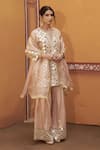 Buy_Thetaa_Beige Chanderi Silk, Satin, Organza Mirrors, Embroidery, Work Kurta Palazzo Set 