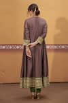 Shop_Thetaa_Brown Silk, Viscose, Polyester Mirrors, Embroidery, Zari Round Neck Anarkali Set _at_Aza_Fashions