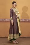 Shop_Thetaa_Brown Silk, Viscose, Polyester Mirrors, Embroidery, Zari Round Neck Anarkali Set 