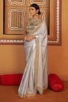 Shop_Thetaa_Gold Satin Mirrors Square , Scoop Work Saree And Blouse Set _Online_at_Aza_Fashions