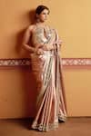 Buy_Thetaa_Brown Satin, Cotton Mirrors, Embroidery Halter Neck, Hand Saree And Blouse Set 