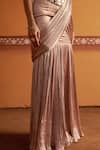 Buy_Thetaa_Blush Satin, Cotton Mirrors Sweetheart Embroidered Corset And Pre-draped Saree Set _Online_at_Aza_Fashions