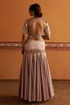 Shop_Thetaa_Blush Satin Mirrors, Embroidery, Ruffles Round Blouse And Pleated Lehenga Set _at_Aza_Fashions