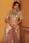 Thetaa_Blush Satin Mirrors, Embroidery, Ruffles Round Blouse And Pleated Lehenga Set _at_Aza_Fashions