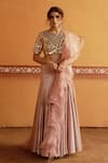 Buy_Thetaa_Blush Satin Mirrors, Embroidery, Ruffles Round Blouse And Pleated Lehenga Set _at_Aza_Fashions