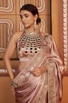 Shop_Thetaa_Beige Satin, Cotton Embroidery, Mirrors, Zari Halter Hand Saree And Blouse Set _Online_at_Aza_Fashions