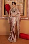 Buy_Thetaa_Beige Satin, Cotton Embroidery, Mirrors, Zari Halter Hand Saree And Blouse Set _at_Aza_Fashions