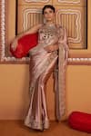 Buy_Thetaa_Beige Satin, Cotton Embroidery, Mirrors, Zari Halter Hand Saree And Blouse Set 