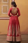 Shop_Thetaa_Red Silk, Organza Embroidery, Mirrors, Zari Round Neck Hand Lehenga Set _at_Aza_Fashions
