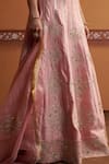 Buy Thetaa Pink Silk, Organza Embroidery, Mirrors V-neck Lehenga Blouse Set Buy_Thetaa_Pink Silk, Organza Embroidery, Mirrors V-neck Lehenga Blouse Set
