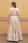 Shop_Thetaa_Ivory Silk, Organza Embroidery, Metallic Thread V-neck Hand Lehenga Set _at_Aza_Fashions