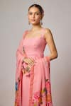 Krishna Padia_Pink Lurex, Georgette, Lycra, Organza Embroidery Square Neck Straight Kurta Set _Online_at_Aza_Fashions