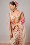 Buy_Krishna Padia_Ivory Organza, Dupion Embroidery, Sequins Floral Pre-draped Saree With Blouse _Online_at_Aza_Fashions