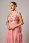 Krishna Padia_Pink Lurex, Georgette, Lycra, Silk Embroidery, Stones Floral Hand Anarkali Set _Online_at_Aza_Fashions