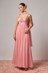 Buy_Krishna Padia_Pink Lurex, Georgette, Lycra, Silk Embroidery, Stones Floral Hand Anarkali Set _at_Aza_Fashions