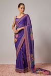 Buy_Krishna Padia_Blue Organza Embroidery, Sequins, Zari Floral Hand Pre-draped Saree And Blouse _at_Aza_Fashions
