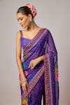 Buy_Krishna Padia_Blue Organza Embroidery, Sequins, Zari Floral Hand Pre-draped Saree And Blouse _Online_at_Aza_Fashions
